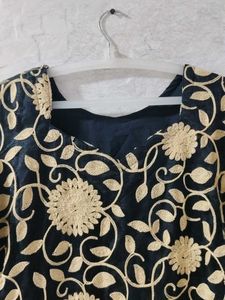 Elegant Black &amp; Gold Embroidered Dress