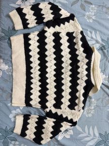 White and Black Striped Knit Crop Sweater