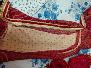 2 Red Bandhani Chunri Saree