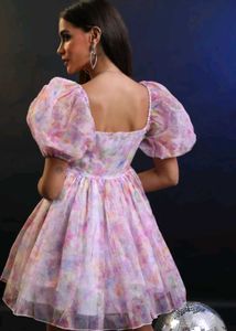 Organza Puff Sleeve Mini Dress