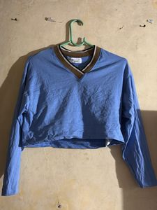 Blue V-Neck Crop Top