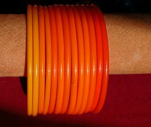 Vibrant Orange &amp; Yellow Glass Bangles –Set of [12]