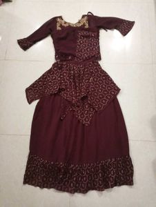 Indo western Dress Crop Top With  Straight Lehenga