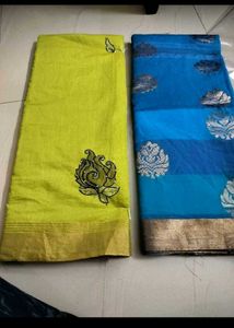 Combo Of 2 Unused Elegant Sarees - Green &amp; Blue