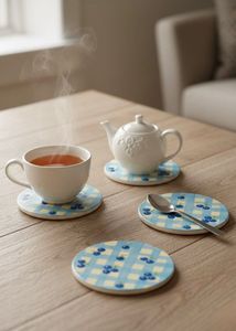 handmade coaster blueberry print