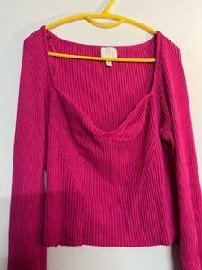 Hot Pink Ribbed Knit Top