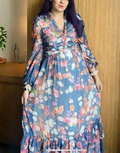 Timo Chiffon Maxi Dress - Blue Poppy