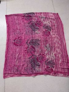 Pink Rose-Motif Printed Saree