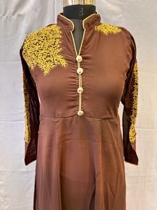 Brown Embroidered Anarkali Dress