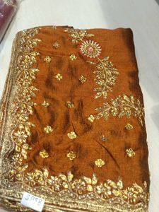 Embroidered Brown Saree