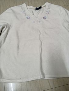 White Sweater Top With Embroidery