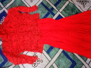 New Stylish White Top &amp; Red Flared Skirt