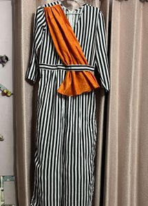 Bold Striped Jumpsuit with Statement Orange Detail