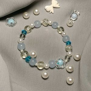 Beaded Blue & Pearl Bracelet