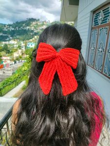 Red Crochet Hair Bow