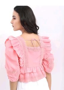 Pink Ruffle and Lace Crop Top