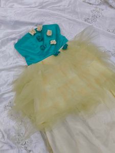 Turquoise & Yellow Tulle High Low Dress