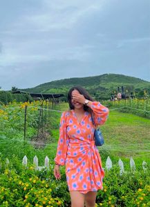 H&amp;M Orange Floral Wrap Dress