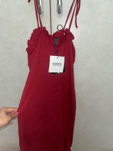 Koovs Burgundy Ribbed Dress