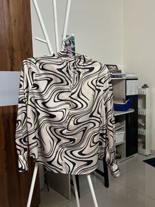 Abstract Print Mock Neck Top