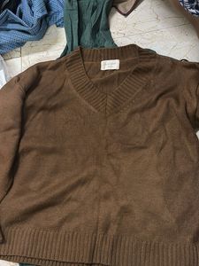 Brown V-Neck Knit Sweater