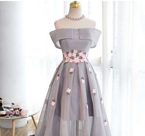 A-Line Off-Shoulder High-Low Gray Organza Prom Dre