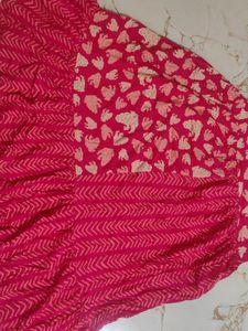 Pure Cotton Floral Printed Pleated A-line Kurta