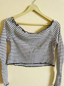 Striped Off-Shoulder Long Sleeve Top