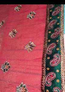 Rust &amp; Green Embroidered Saree