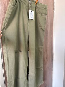 Olive Green Wide Leg Jeans