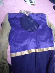 Elegant Blue &amp; Gold Anarkali Suit