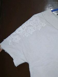 White Plain Embroidered Sleeved Top