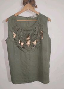 Heine Germany Embellished Olive Green Top