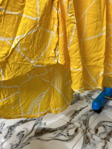 Yellow Designed Long Flared High Low Gown