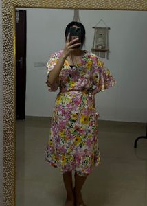 Multi Floral Wrap Cotton Dress (PLUS SIZE)