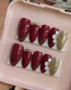 Marroon &amp; Gold Press-On Nails