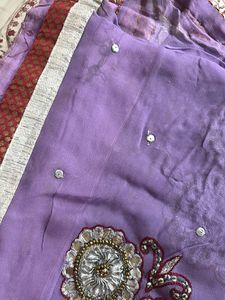 Embroidered Lavender Saree With Silver Work