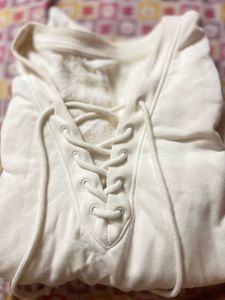 H&amp;MCream Lace-Up Pullover Sweatshirt