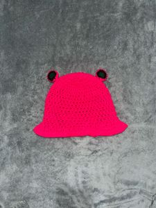 Pink Crochet Froggy Bucket Hat