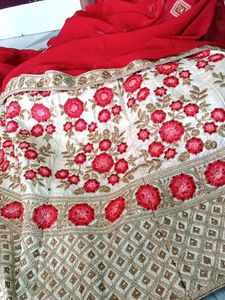 Red & Ivory Floral Embroidered Lehenga
