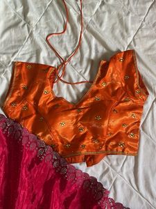 y2k Pink &amp; Orange ombre Saree with beaded Blouse