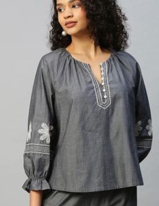 Charcoal Chambray Embroidered TunicTor
