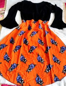 Unique Orange Floral Dress❤️