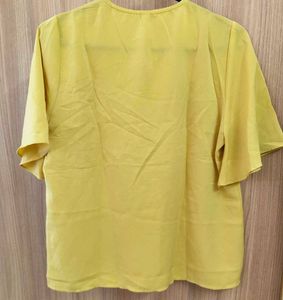 Mustard Yellow V-Neck Blouse with Bell Sleeves