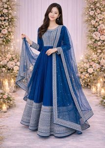 Elegant Blue Ethnic Anarkali Gown with dupatta