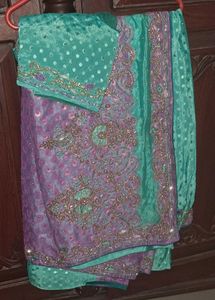 Teal and Purple Embroidered Saree
