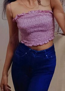 Pink Smocked Ruffle Crop Top