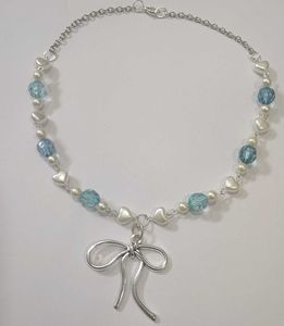 Blue Bow Pearlcore Necklace ⋆.𐙚 ̊