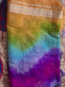 Rainbow Tie-Dye Saree with stitched blouse