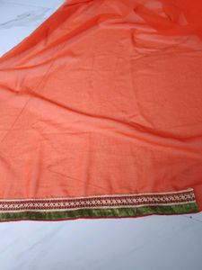 Elegant Orange Embroidered Saree